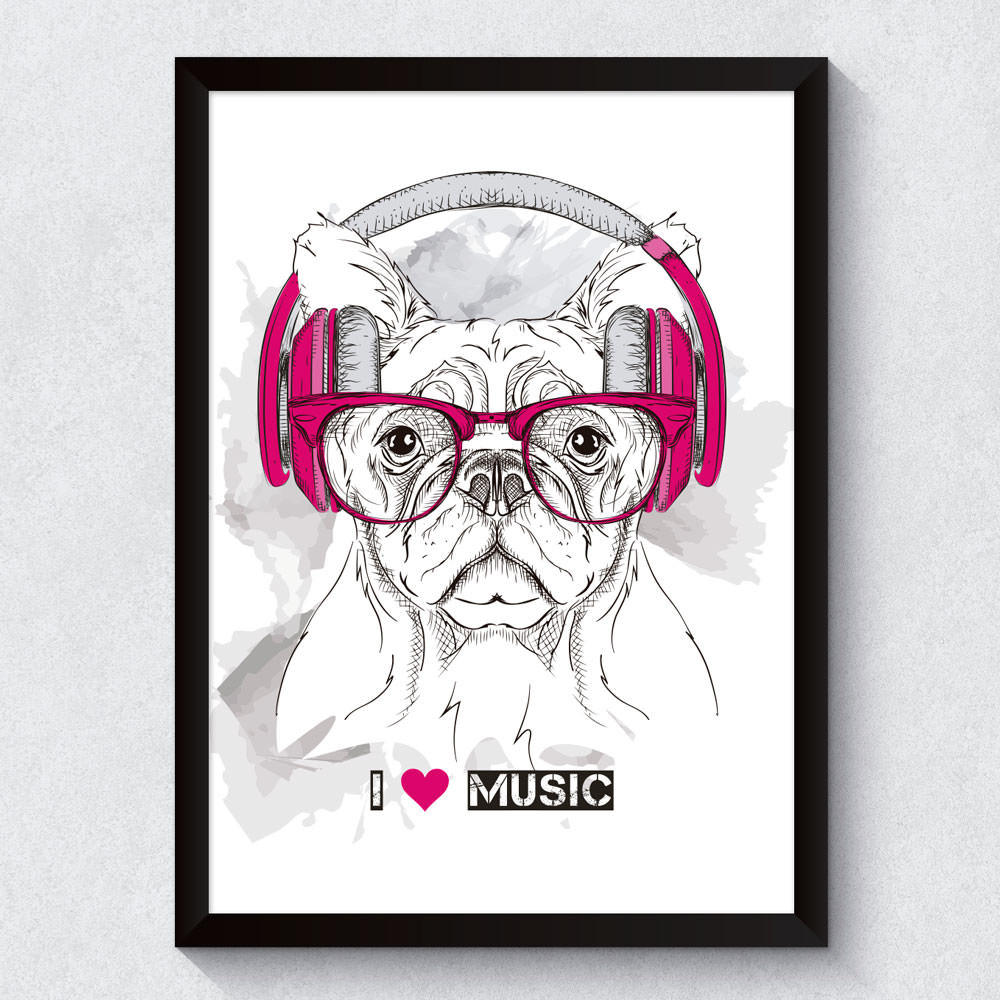 Quadro Decorativo Dog I Love Music