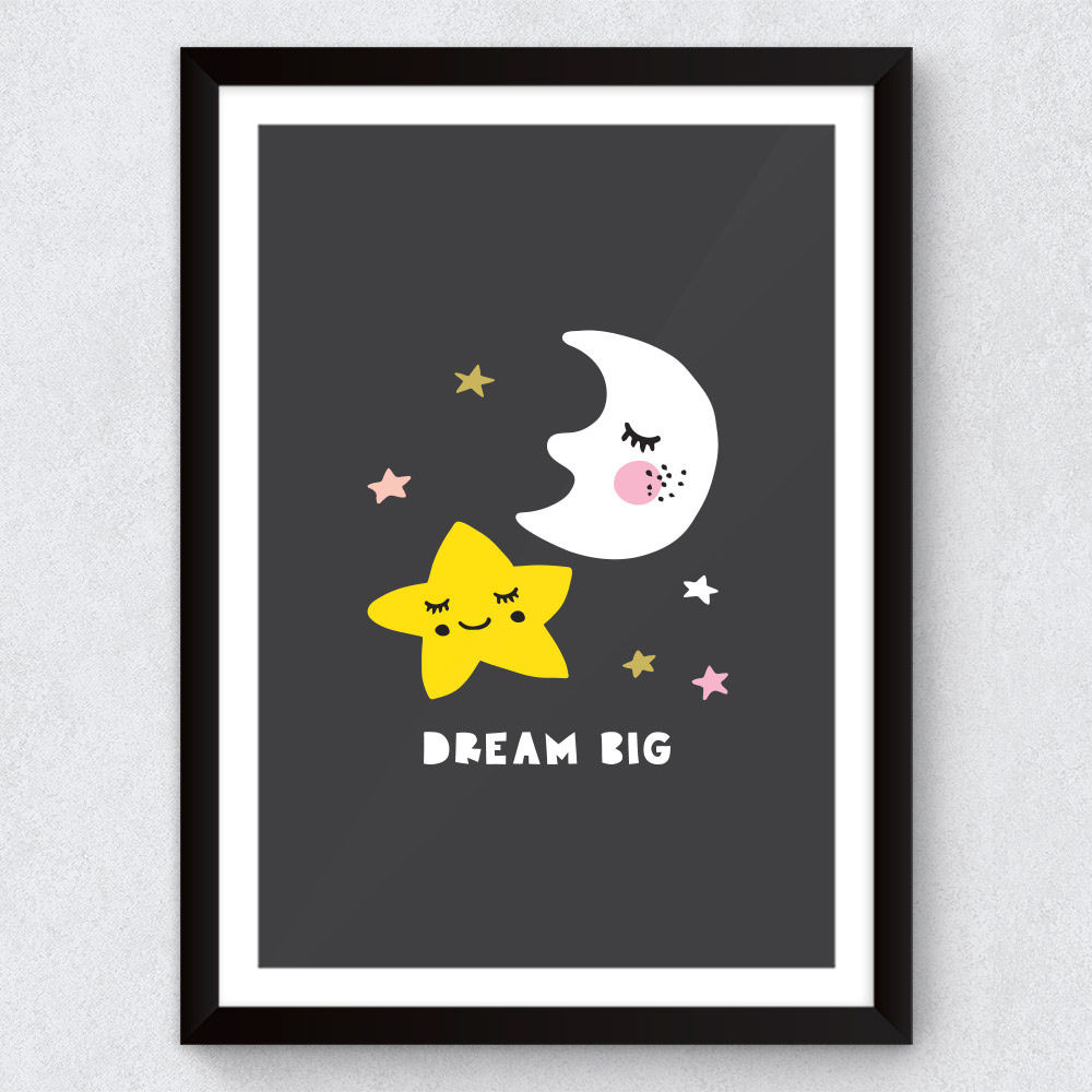 Quadro Decorativo Infantil Dream Big (Lua e Estrelas)
