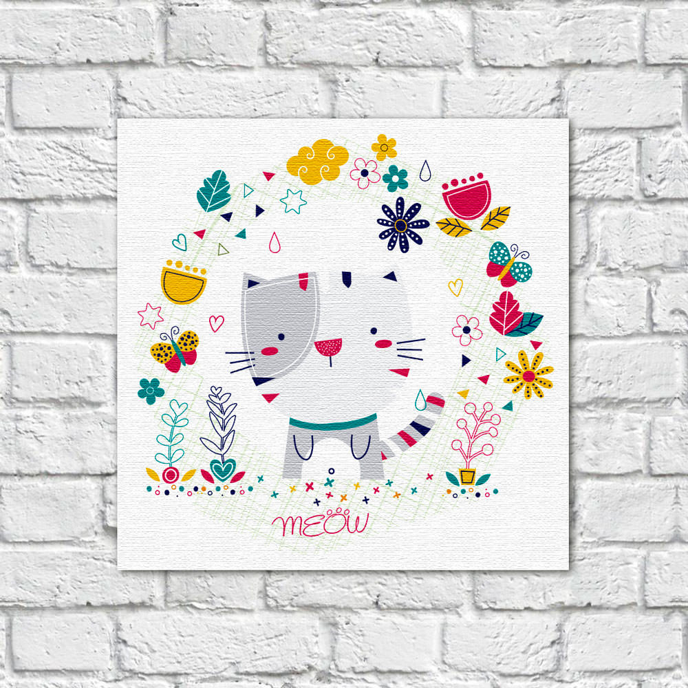 Quadro Decorativo Infantil Gato Meou - Em Canvas